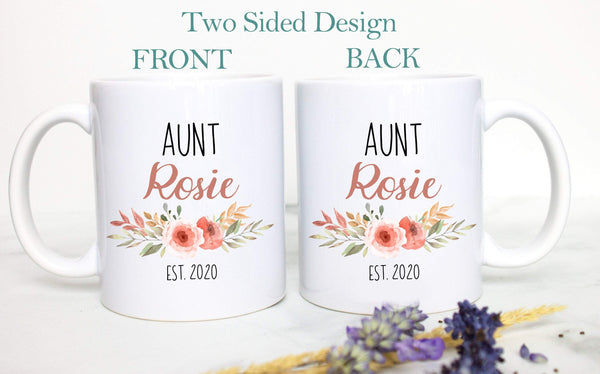 Personalized Aunt Name Peach Floral - White Ceramic Mug - Inkpot