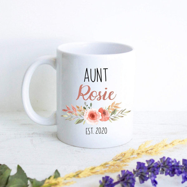 Personalized Aunt Name Peach Floral - White Ceramic Mug - Inkpot