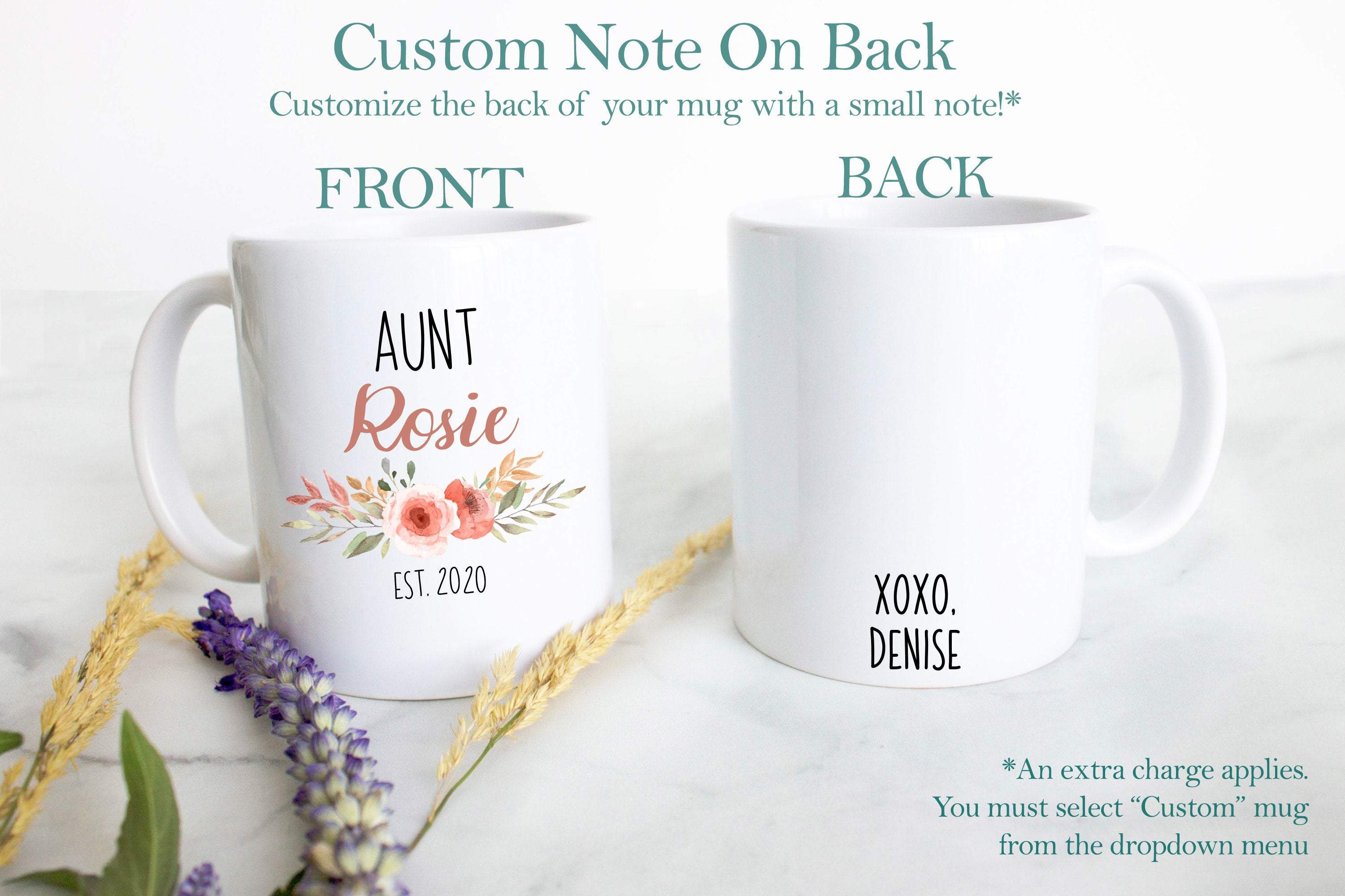 Personalized Aunt Name Peach Floral - White Ceramic Mug - Inkpot