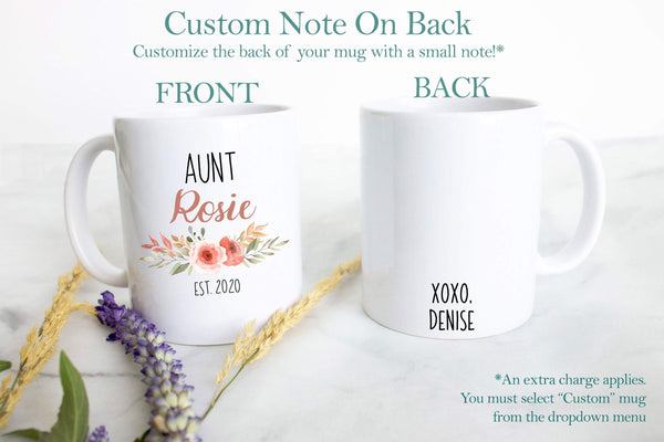Personalized Aunt Name Peach Floral - White Ceramic Mug - Inkpot