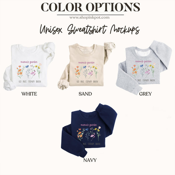 Mama's Garden Sweatshirt With Custom Names | Custom Mom Flower Sweater, Mother's Day Gift Ideas, New Mom Outfit, Mom Birthday
