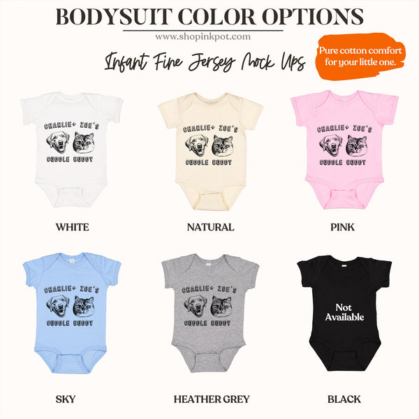 Custom Cuddle Buddy Bodysuit | Protected By Pets, Newborn Outfit, Gift for Baby, Dog Brother, Baby Announcement,Cat Portrait,New Best Friend