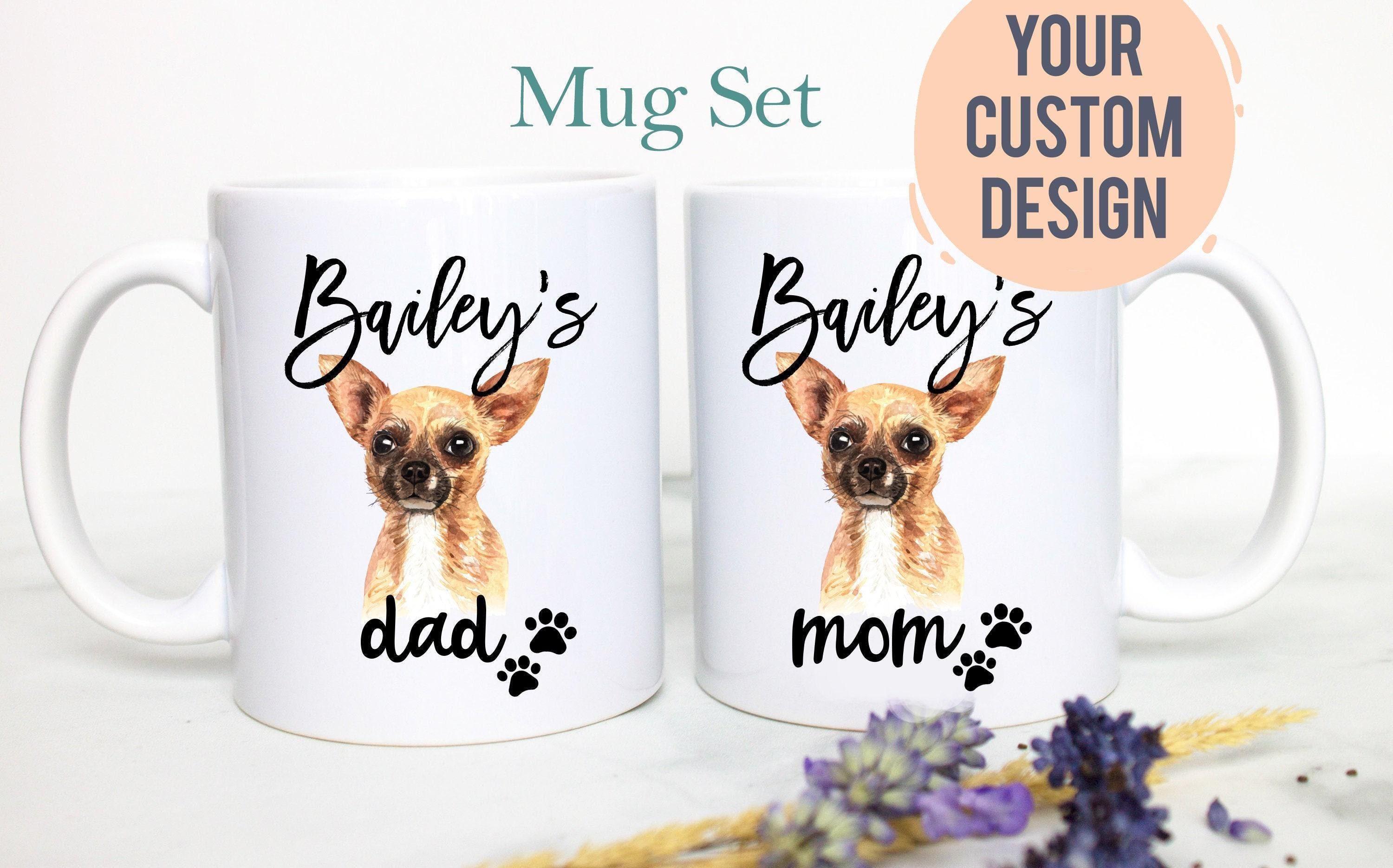 Personalized Chihuahua Mom and Dad Individual or Mug Set - White Ceramic Custom Mug