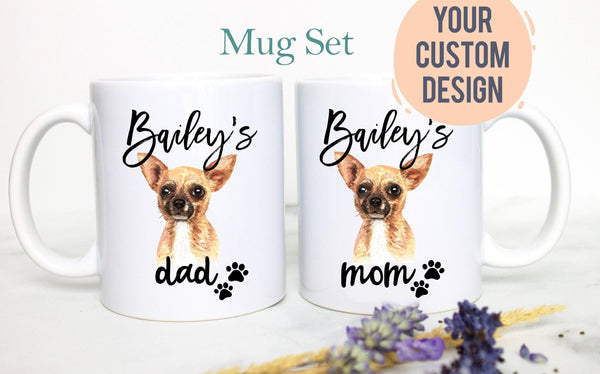 Personalized Chihuahua Mom and Dad Individual or Mug Set - White Ceramic Custom Mug