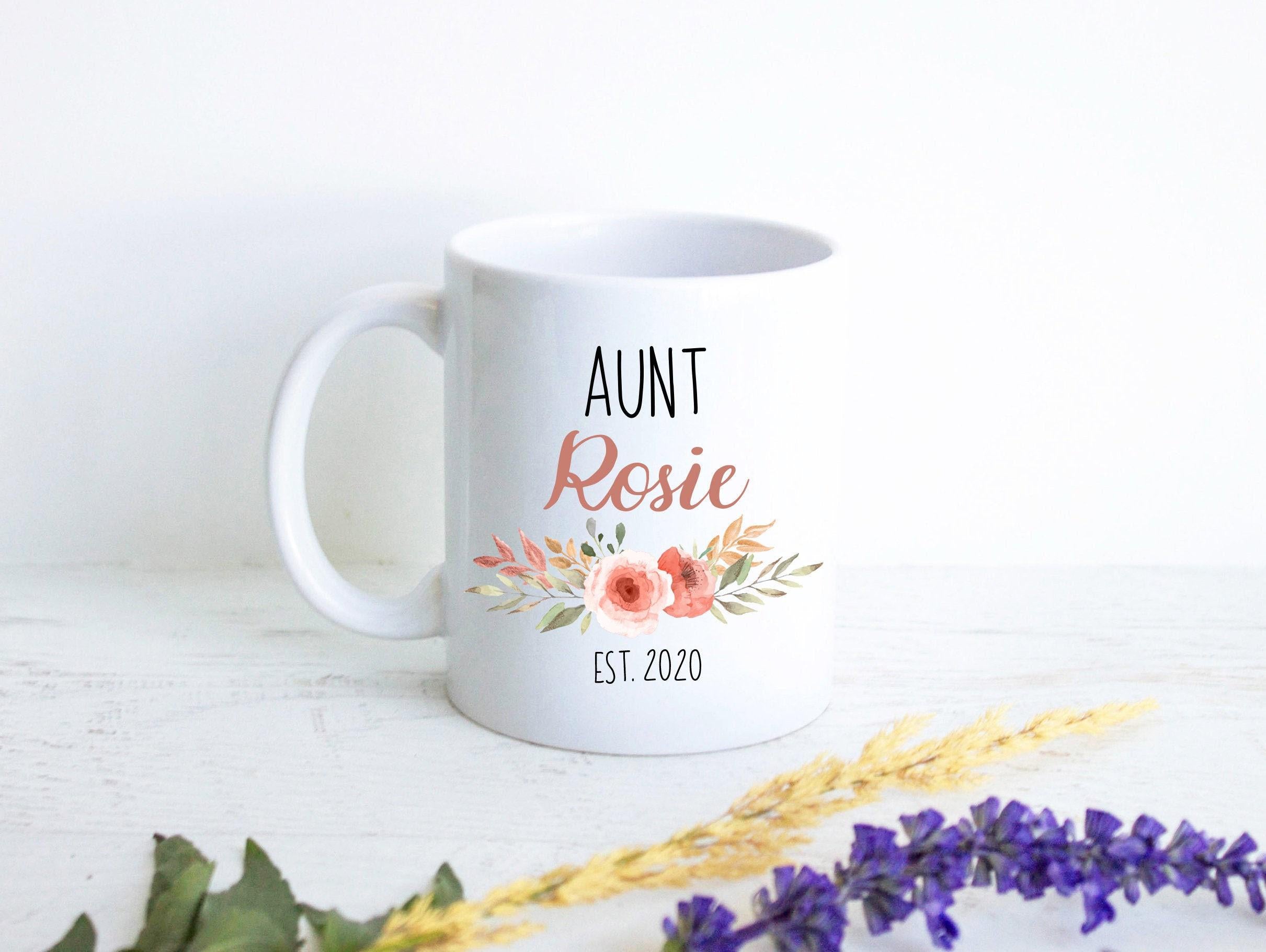 Personalized Aunt Name Peach Floral - White Ceramic Mug