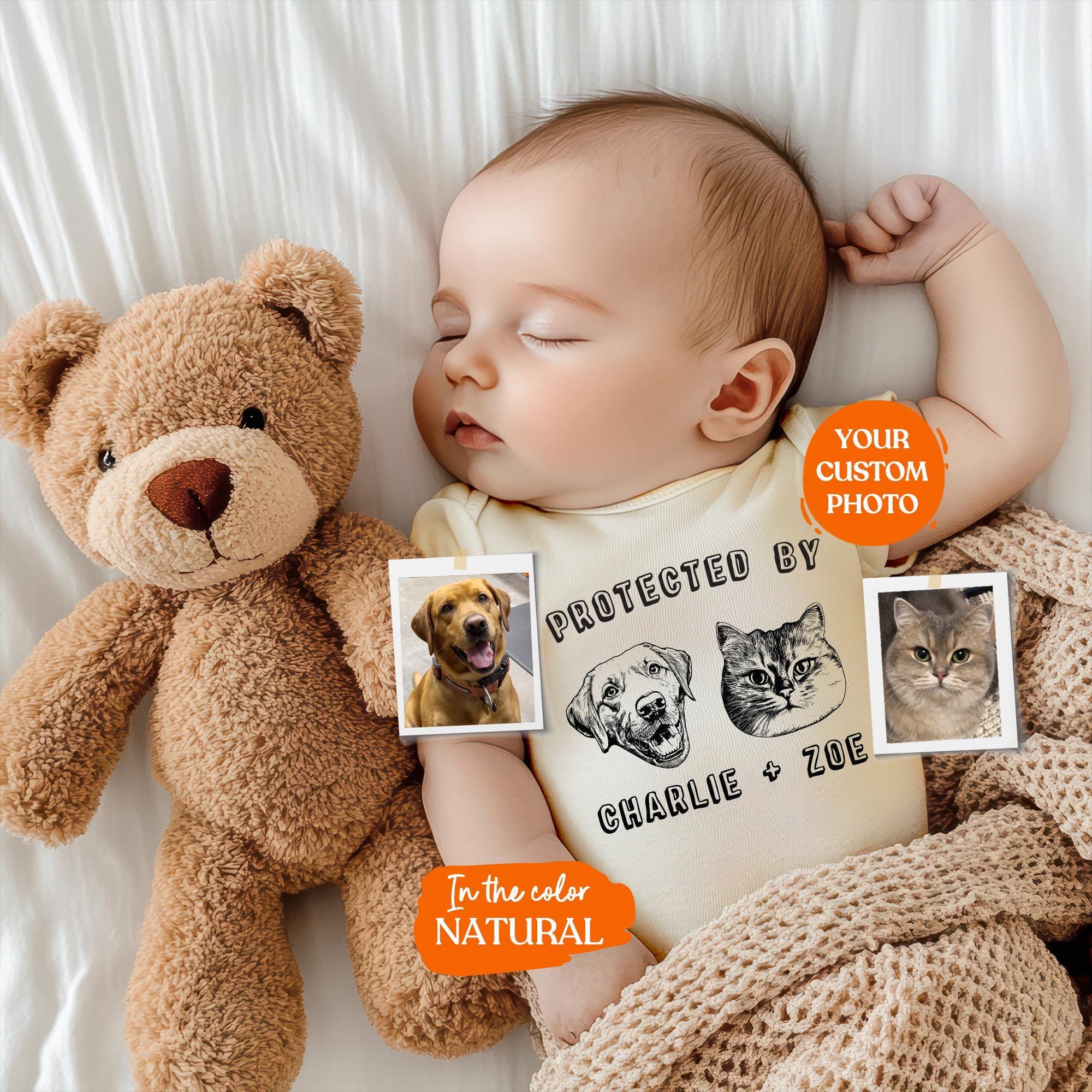Custom Protected By Bodysuit | Protected By Pets, Newborn Outfit, Gift for Baby, Dog Brother, Baby Announcement,Cat Portrait,New Best Friend