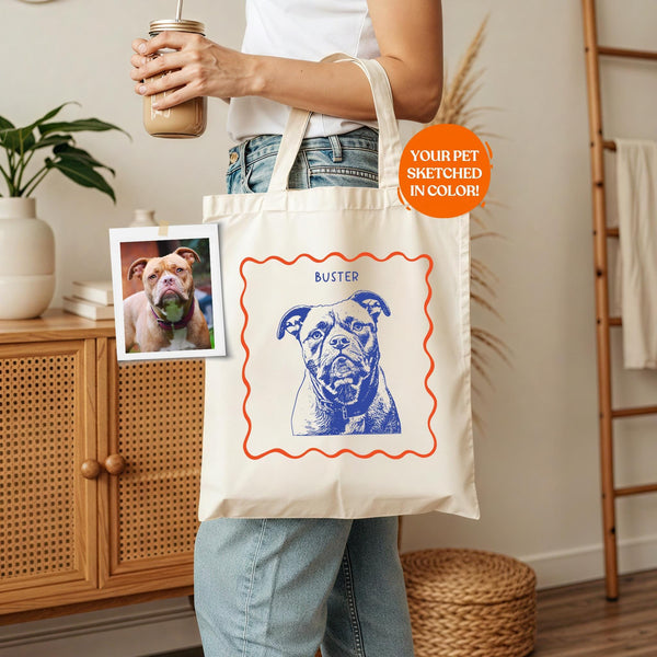 Custom Pet Tote Bag | Dog Cat Pet Portrait Gift, Custom Cat Photo Tote, Pet Memorial Pet Lover Gift, Cat Dog Mom Gift, Custom Cat Owner Tote