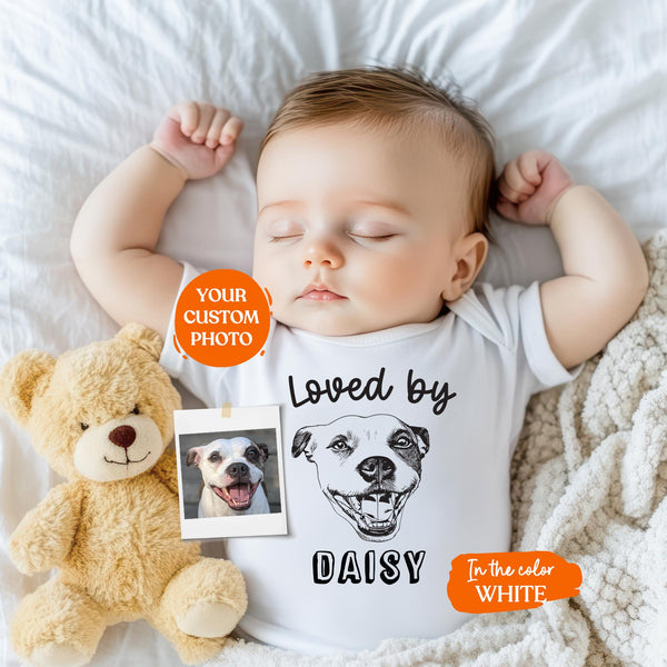 Custom Loved By Bodysuit | Protected By Pets, Newborn Outfit, Gift for Baby, Dog Brother, Baby Announcement, Cat Portrait, New Best Friend
