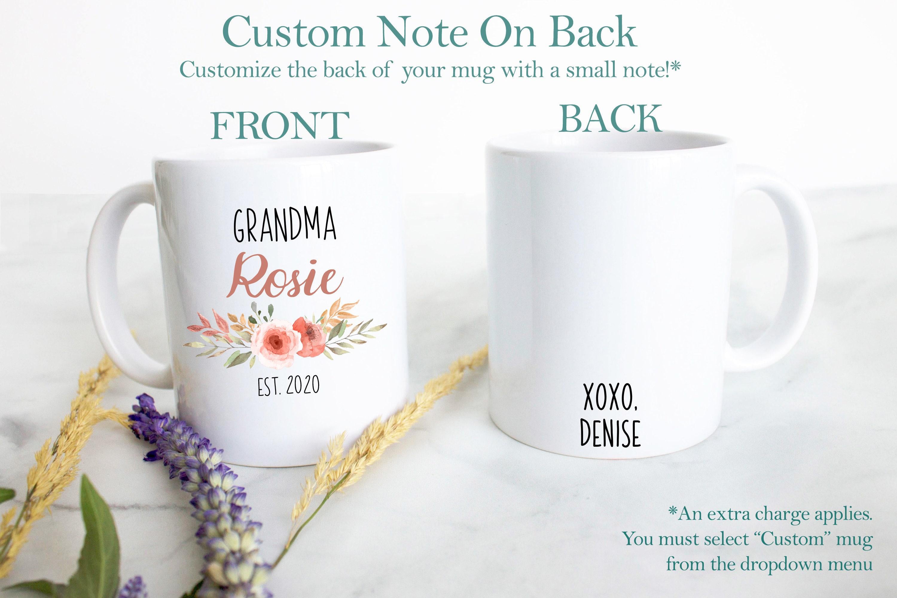 Peach Floral Personalized Grandma Name EST - White Ceramic Mug