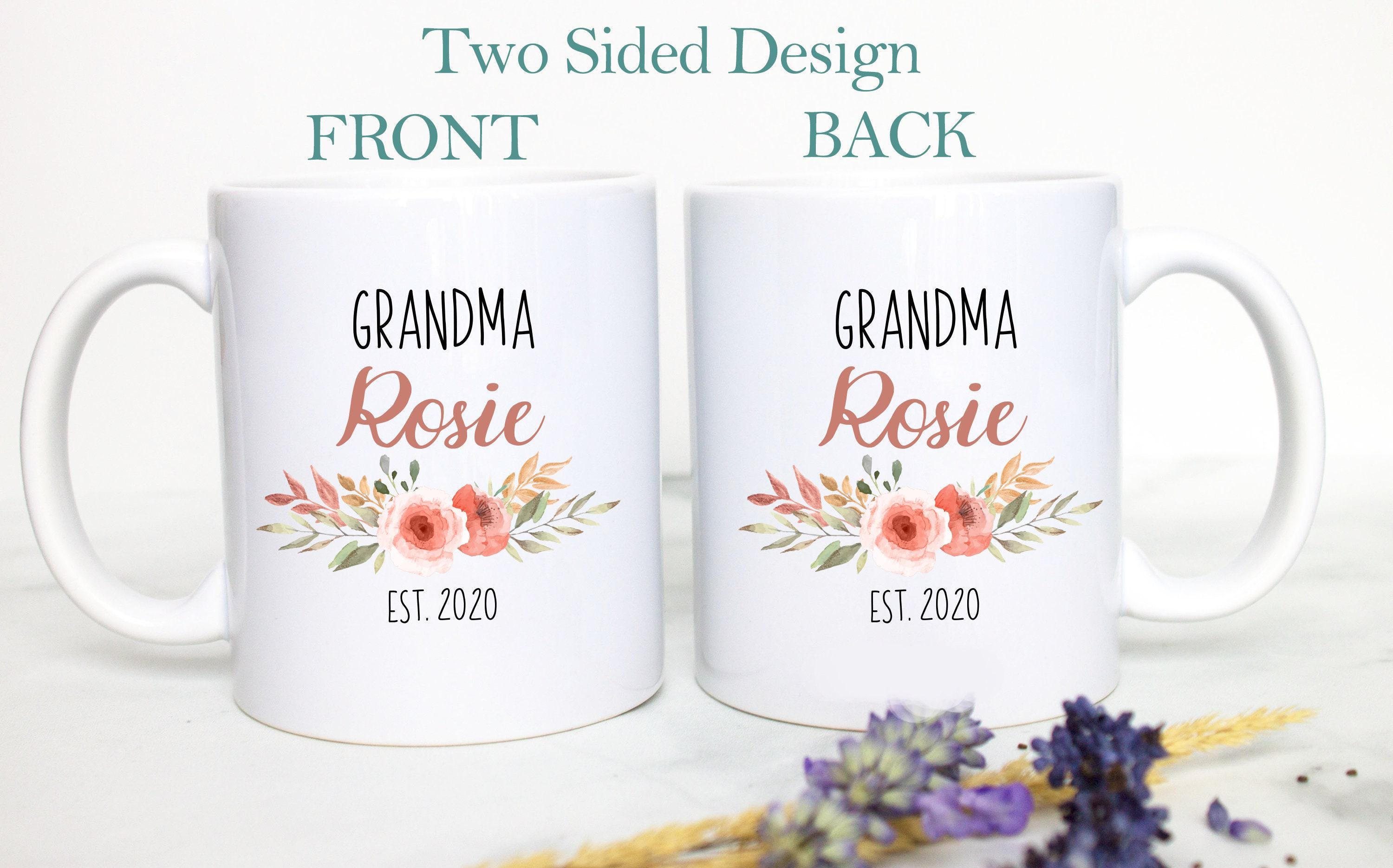 Peach Floral Personalized Grandma Name EST - White Ceramic Mug