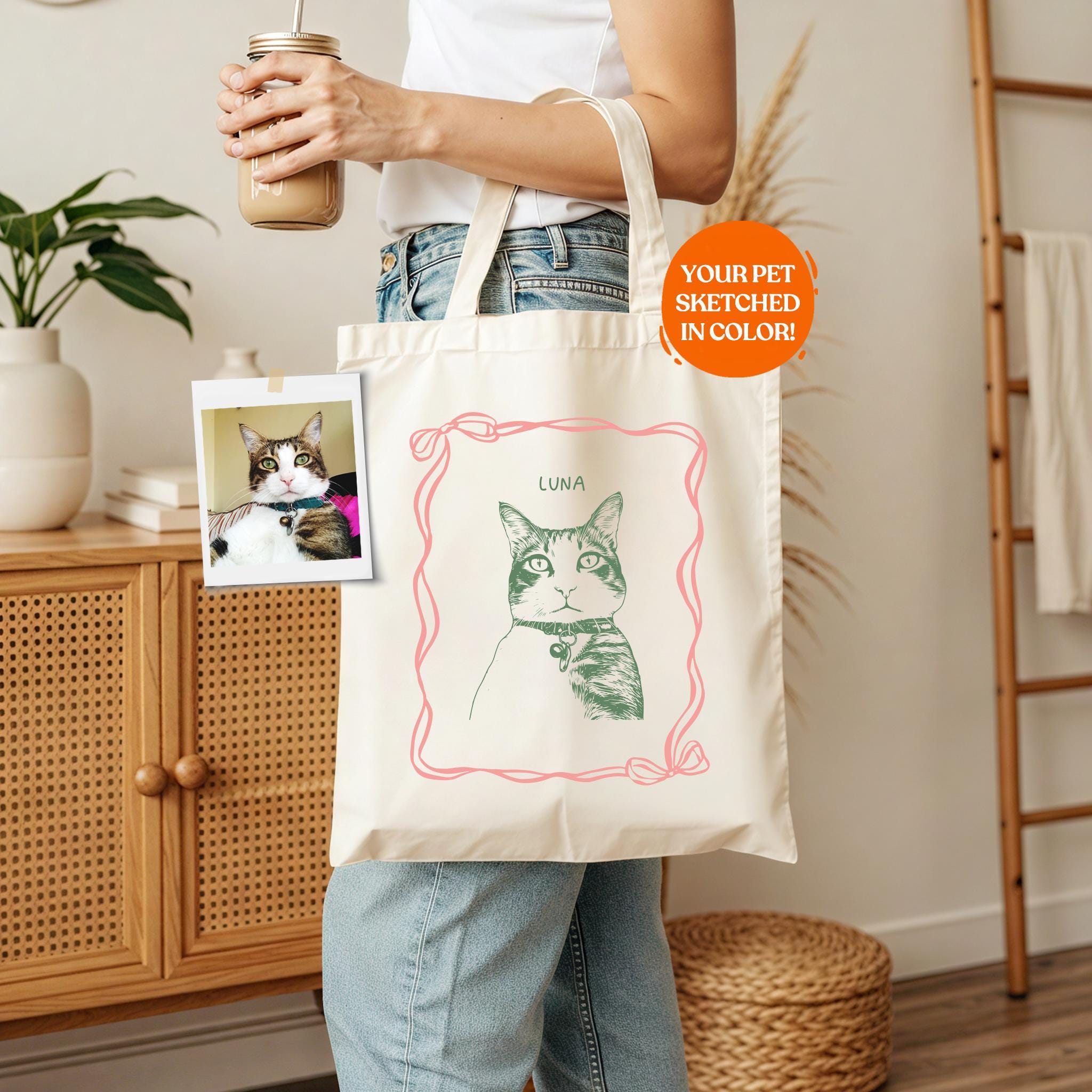 Custom Pet Tote Bag | Cat Pet Portrait Gift, Custom Cat Dog Photo Tote, Pet Memorial Pet Lover Gift, Cat Dog Mom Gift, Custom Cat Owner Tote