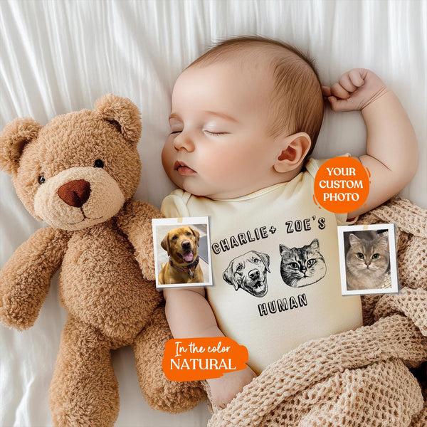 Custom Pet's Human Bodysuit | Protected By Pets, Newborn Outfit, Gift for Baby, Dog Brother, Baby Announcement,Cat Portrait,New Best Friend