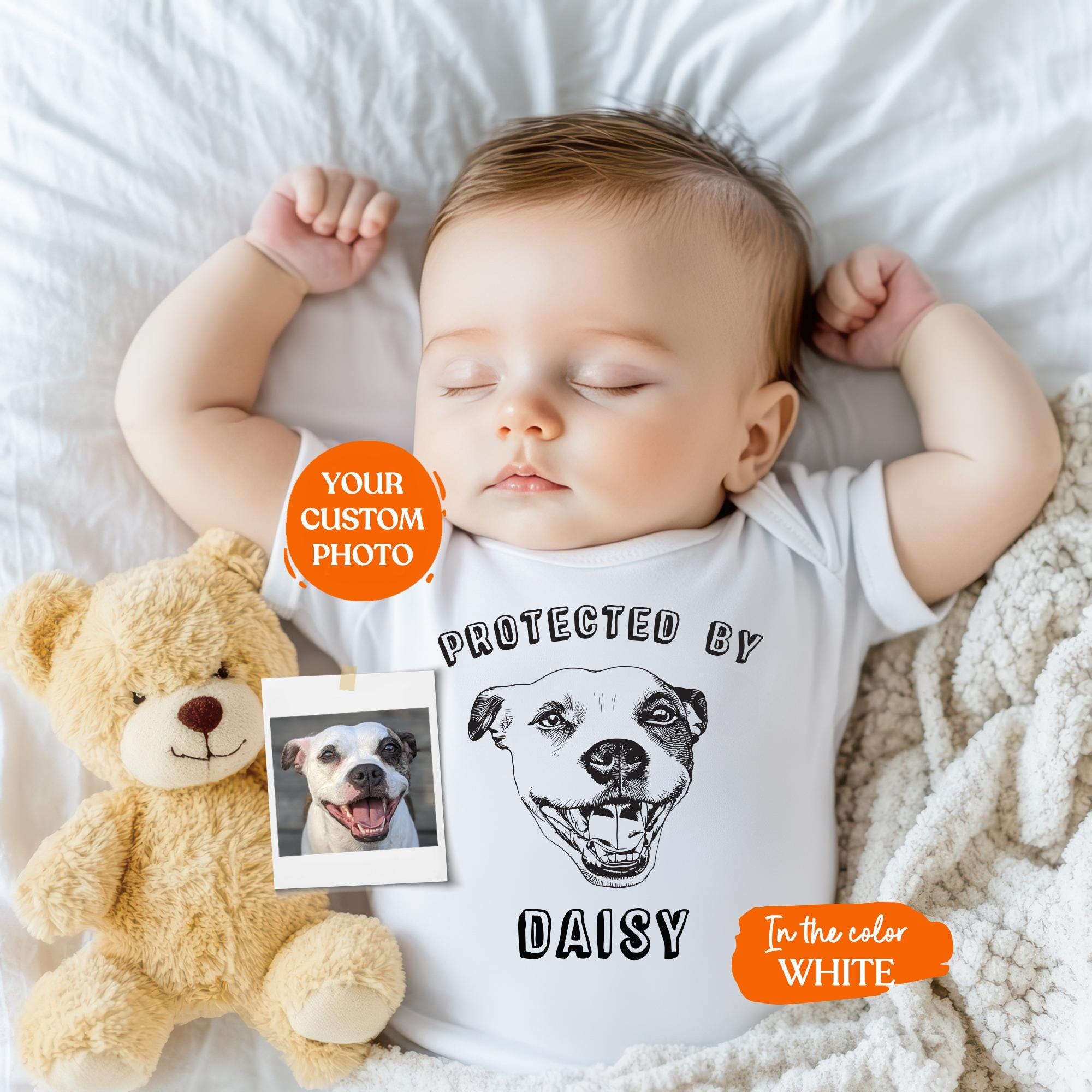 Custom Protected By Bodysuit | Protected By Pets, Newborn Outfit, Gift for Baby, Dog Brother, Baby Announcement,Cat Portrait,New Best Friend