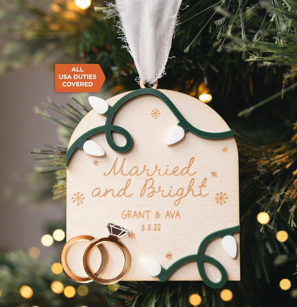 First Christmas Married Ornament 2025 – Newlywed Christmas Ornament, Mr and Mrs Gift, Wedding Holiday Keepsake