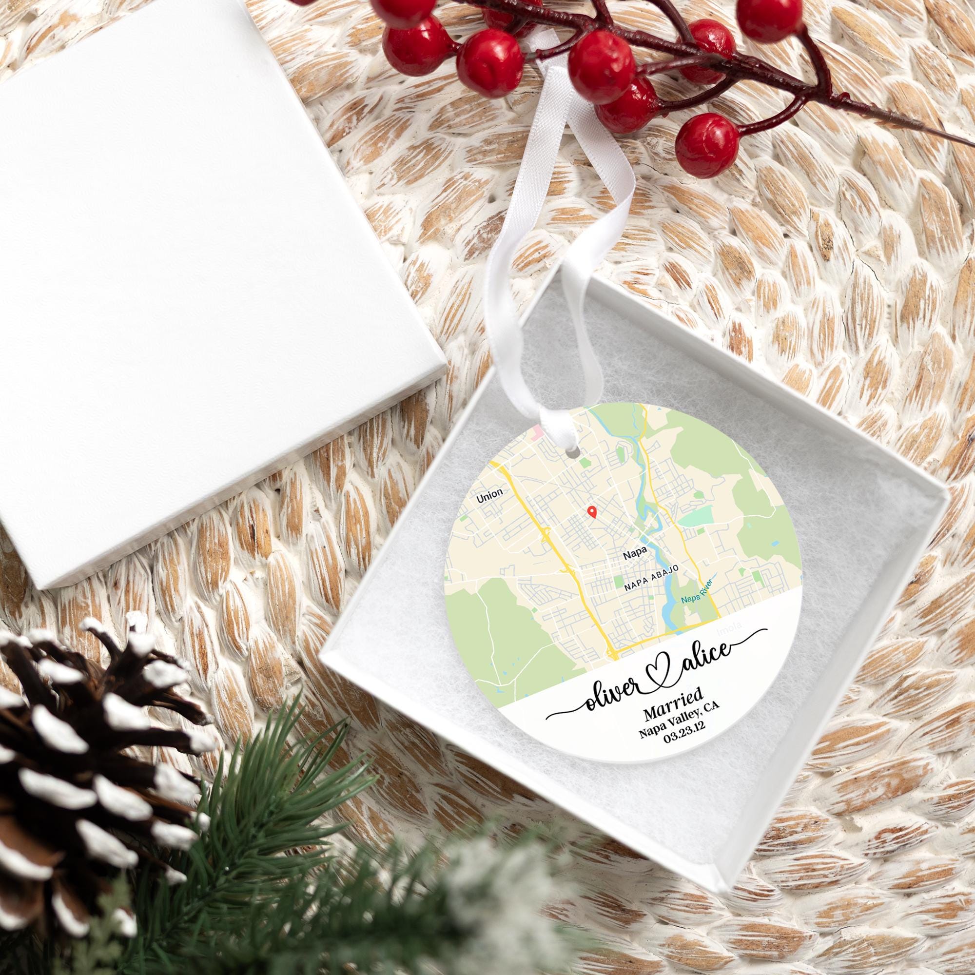 First Christmas MARRIED Ornament 2025 | Married Map Keepsake, Newlywed Couples Ornament, Personalized Married Ornament, Custom Married Map