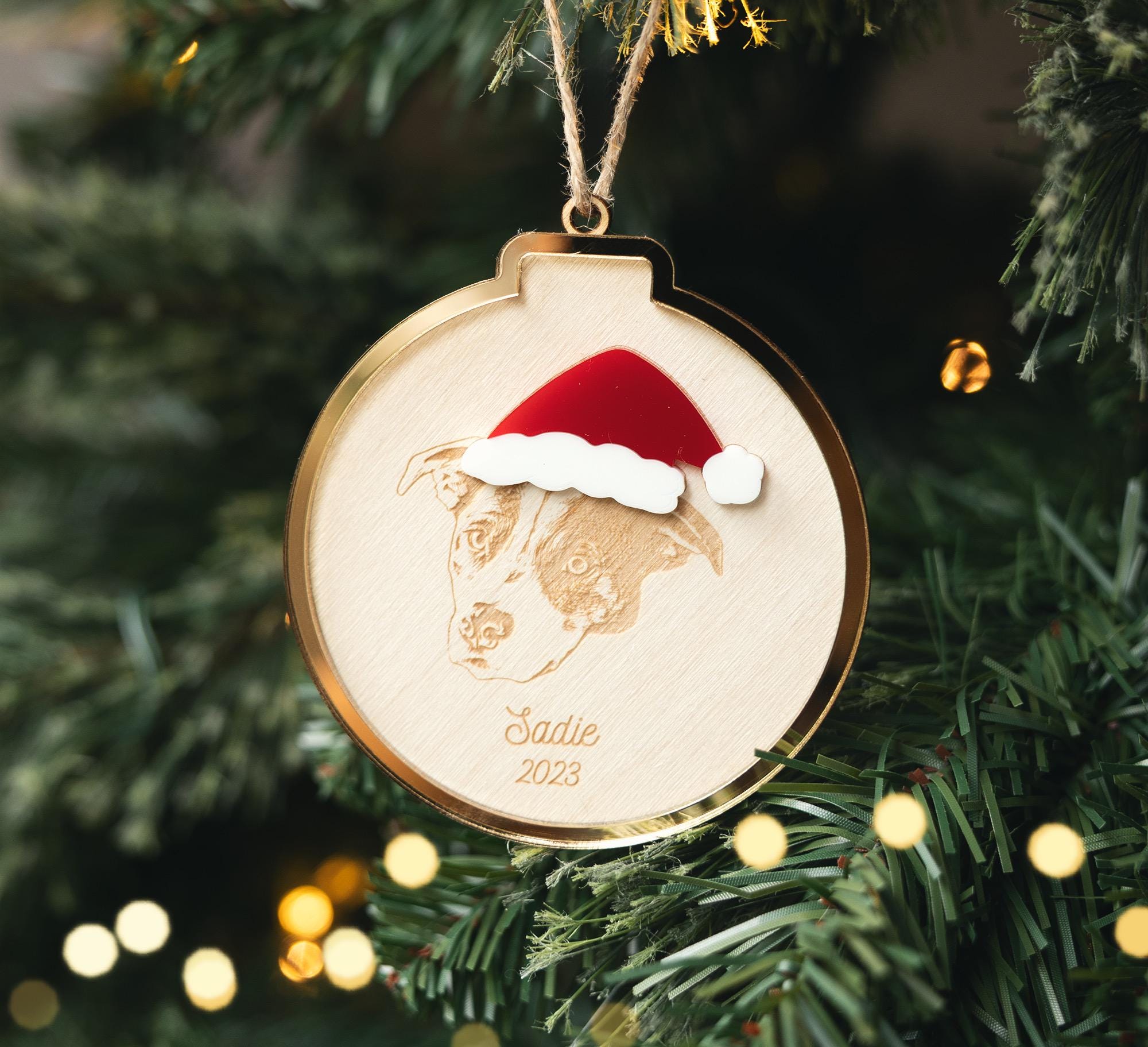 Custom Pet Christmas Ornament 2025 – Engraved Pet Sketch Birch Wood, Personalized Cat & Dog Ornament, Pet Memorial Gift, Custom Pet Keepsake