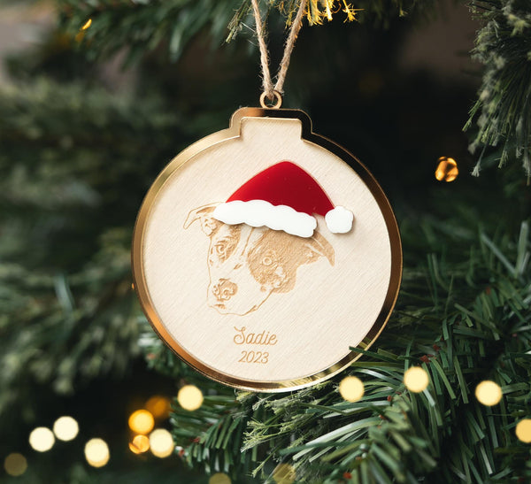 Custom Pet Christmas Ornament 2025 – Engraved Pet Sketch Birch Wood, Personalized Cat & Dog Ornament, Pet Memorial Gift, Custom Pet Keepsake