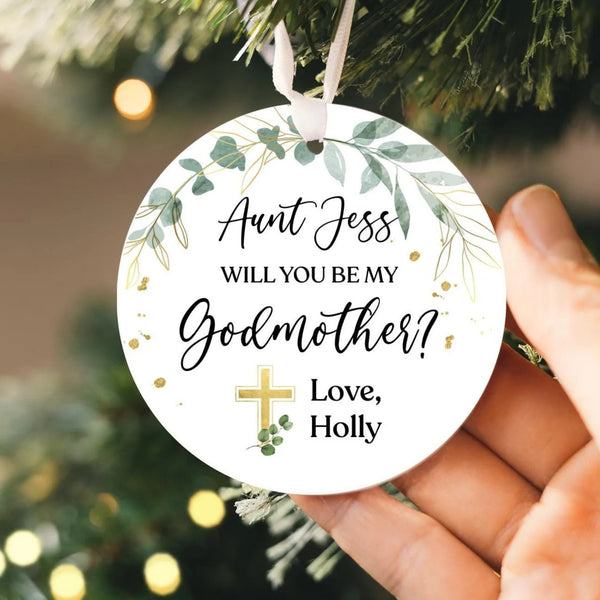 Personalized Will You Be My Godparent Ornament 2025 | Ceramic Baptism Ornament, New Godmother Godfather Ornament, Godparent Christmas Gift