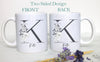 Grey Floral with Custom Initial and Name - White Ceramic Mug - Inkpot