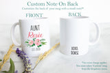 Personalized Aunt Name Pink Floral - White Ceramic Mug