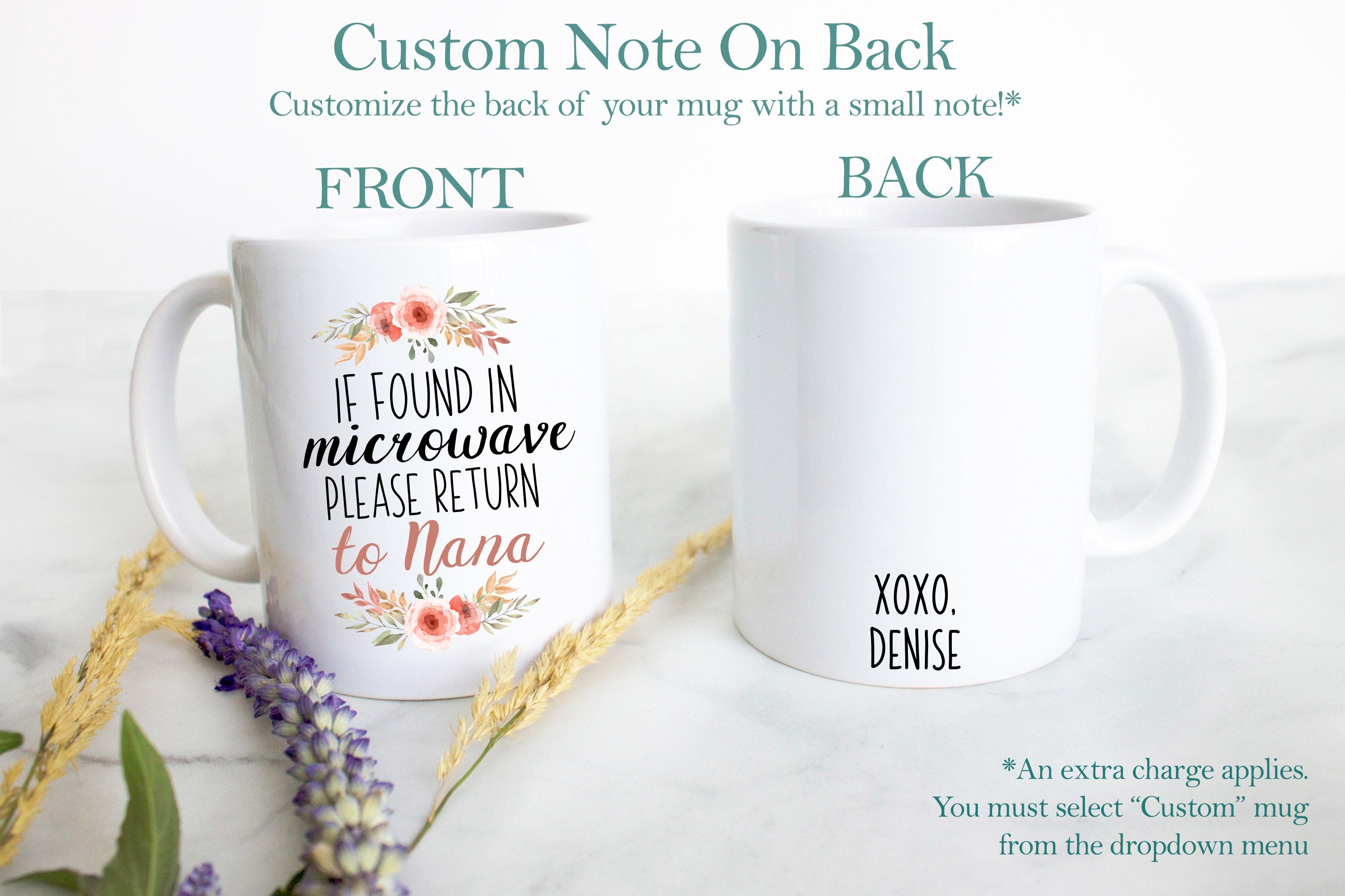 If Found In Microwave Please Return To Nana Floral - White Ceramic Mug - Inkpot