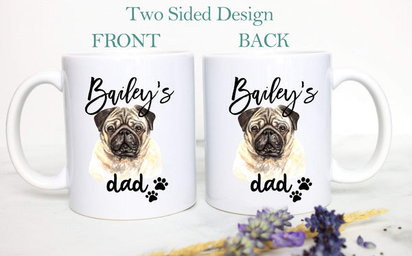 Personalized Pug Mom and Dad Individual or Mug Set - White Ceramic Custom Mug