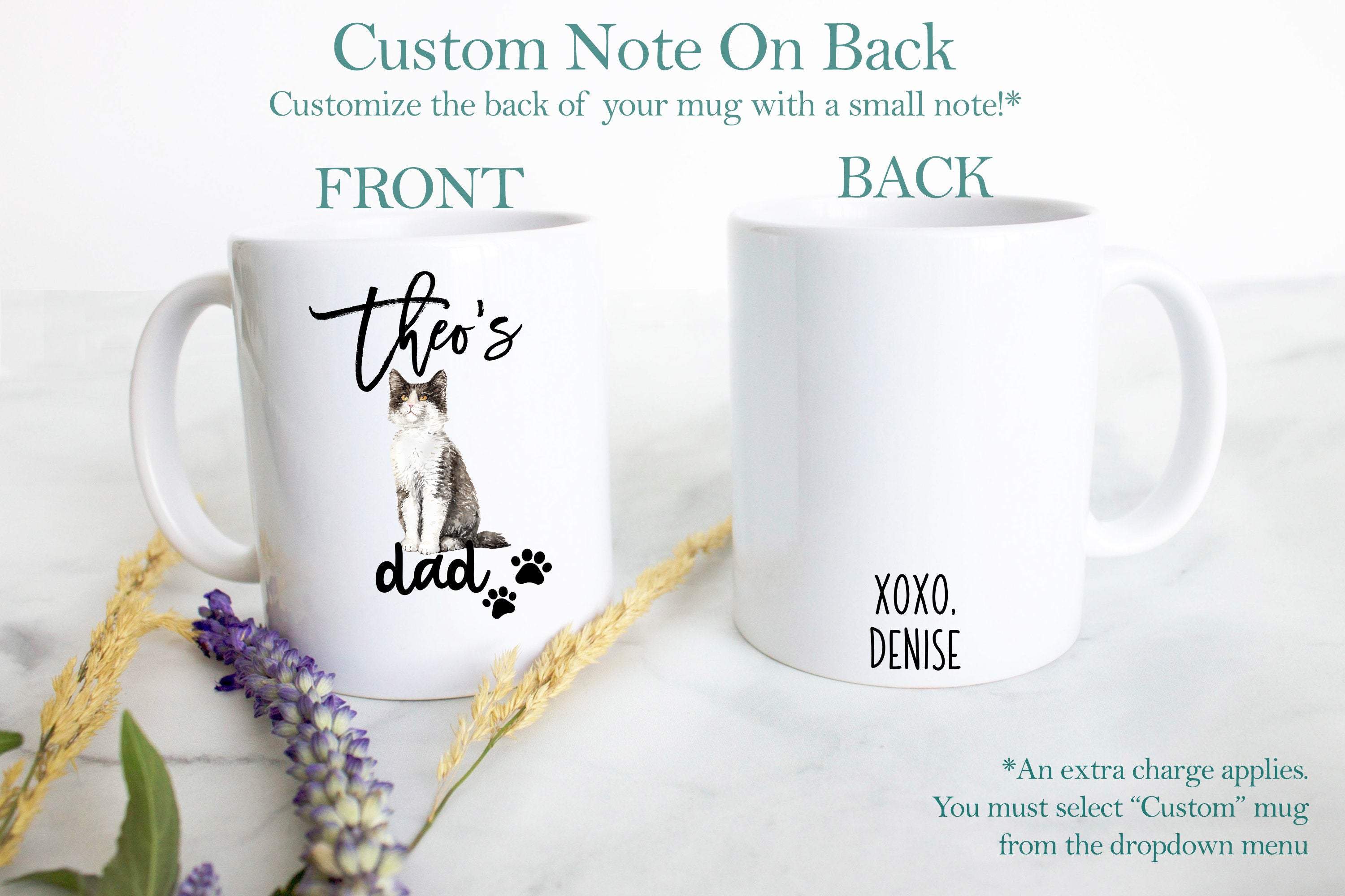 Personalized Norwegian Cat Mom and Dad Individual or Mug Set- White Ceramic Custom Mug