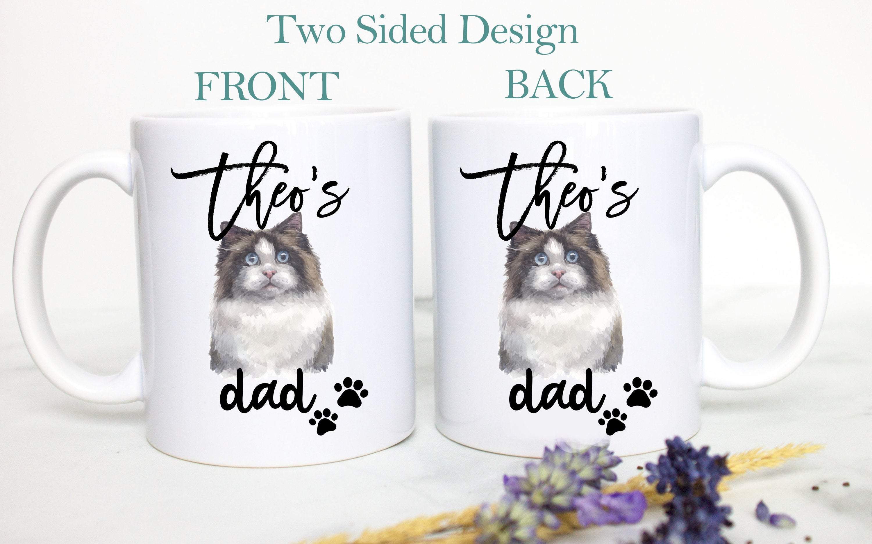 Personalized Ragdoll Cat Mom and Dad Individual or Mug Set - White Ceramic Custom Mug - Inkpot