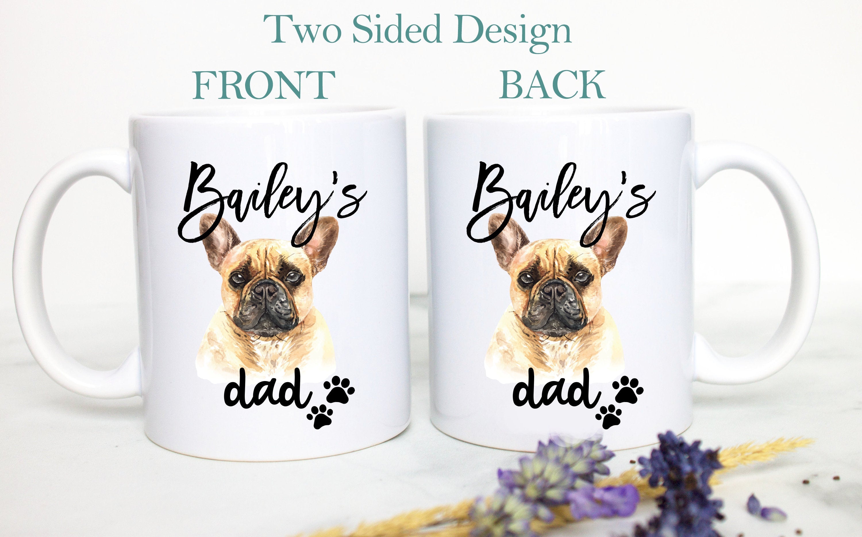 Personalized French Bulldog Mom and Dad Individual or Mug Set - White Ceramic Custom Mug - Inkpot