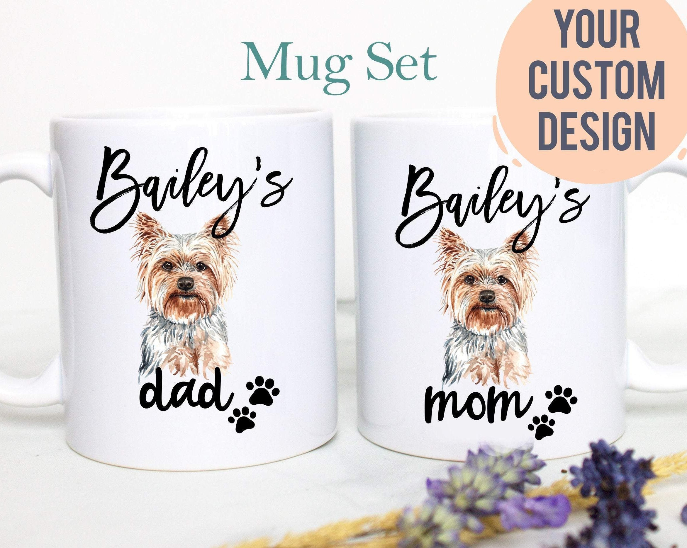 Personalized Terrier Mom and Dad Individual or Mug Set - White Ceramic Custom Mug