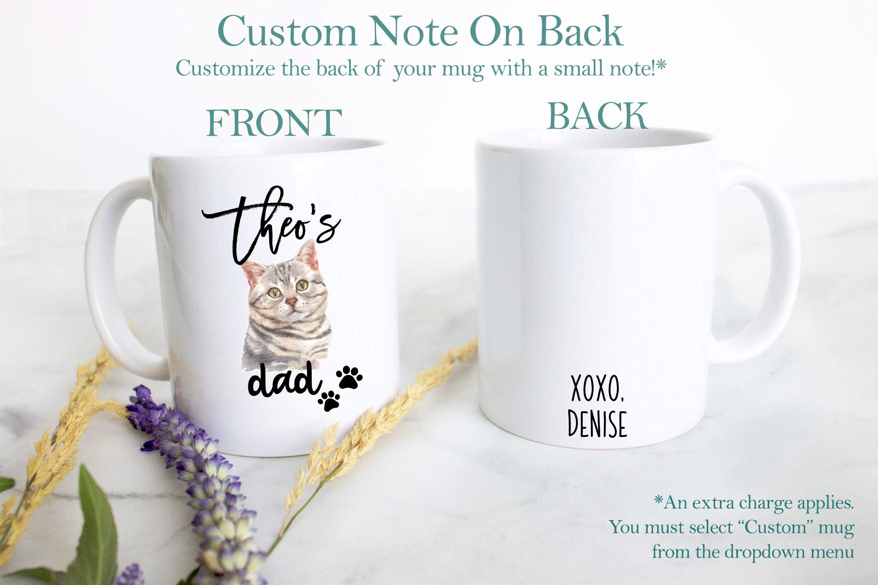 Personalized Persian Cat Mom and Dad Individual or Mug Set - White Ceramic Custom Mug