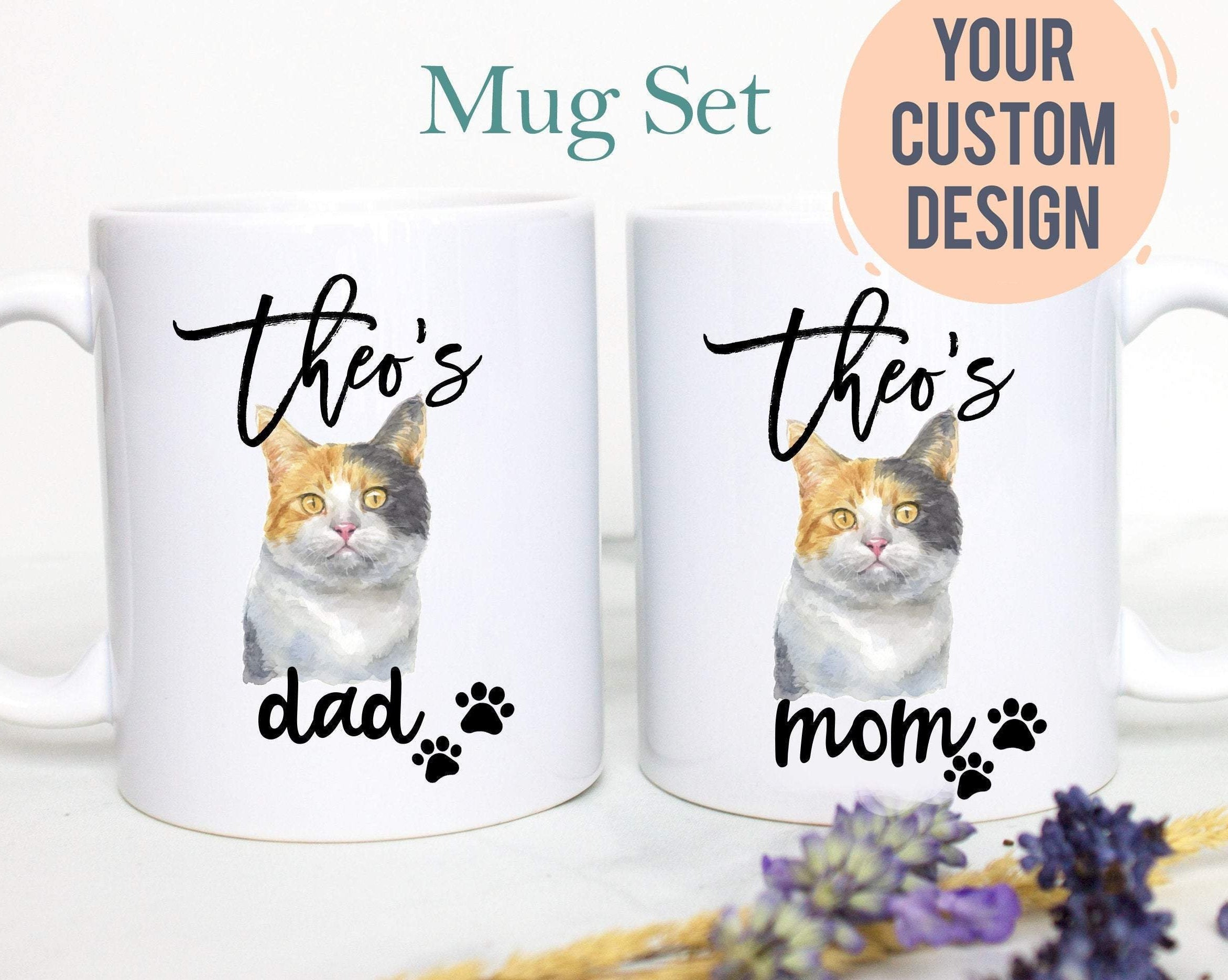 Personalized Tabby Cat Mom and Dad Individual or Mug Set #2- White Ceramic Custom Mug