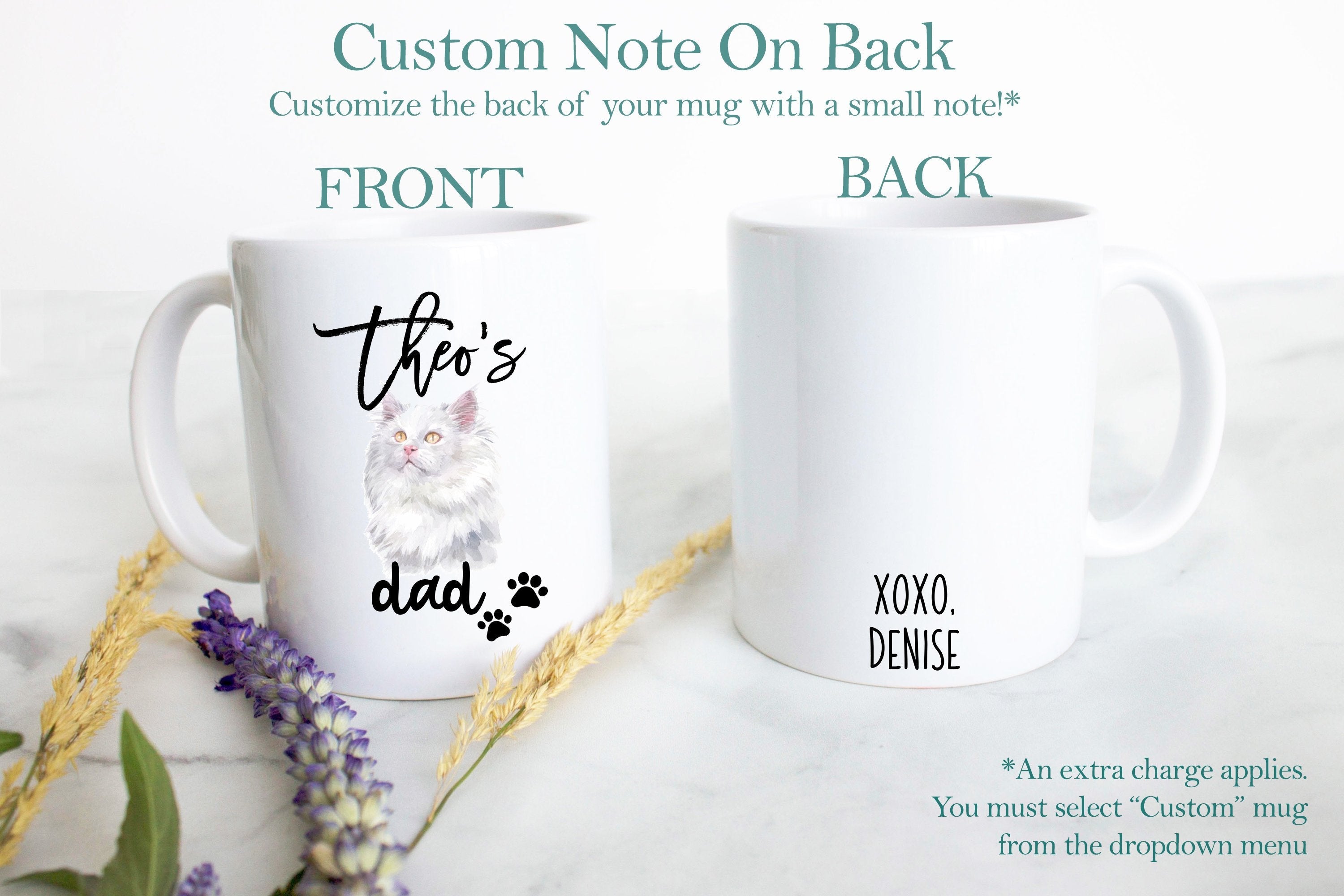 Personalized White Cat Mom and Dad Individual or Mug Set - White Ceramic Custom Mug