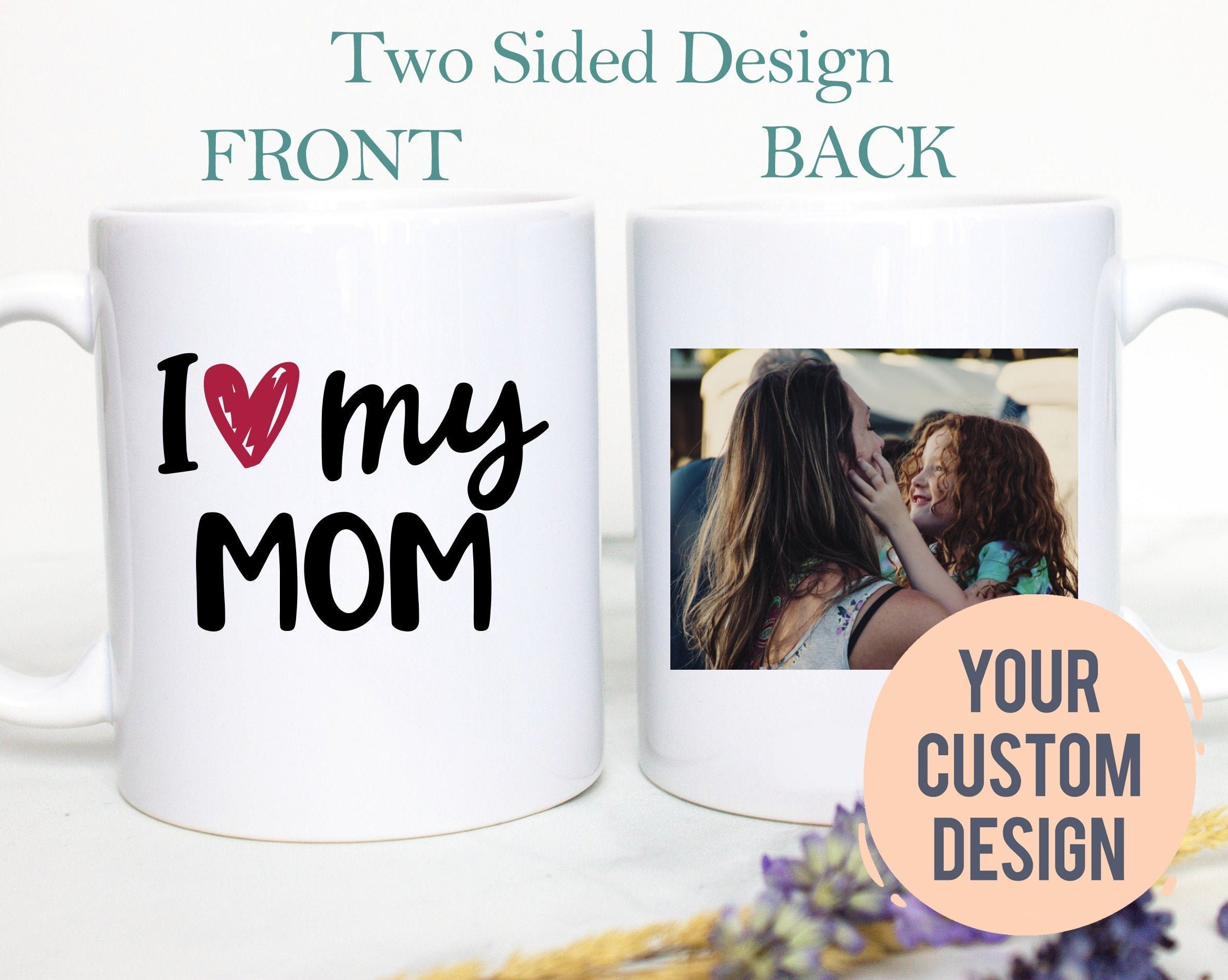 I Love My Mom Custom Photo - White Ceramic Mug