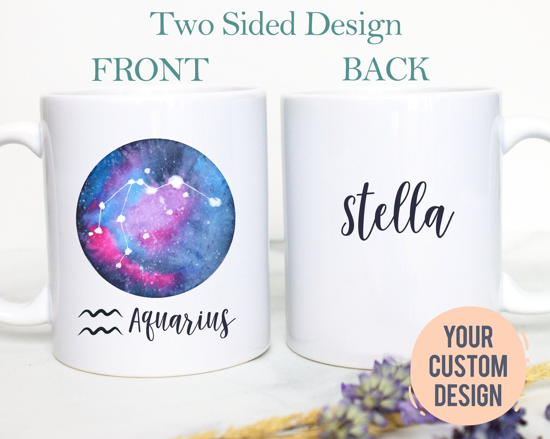 Aquarius Mug, Personalized Name Zodiac Mug, Gift for Her Custom Name Mug, Aquarius Gift Aquarius Coffee Mug, Zodiac Gift, Constellation Gift