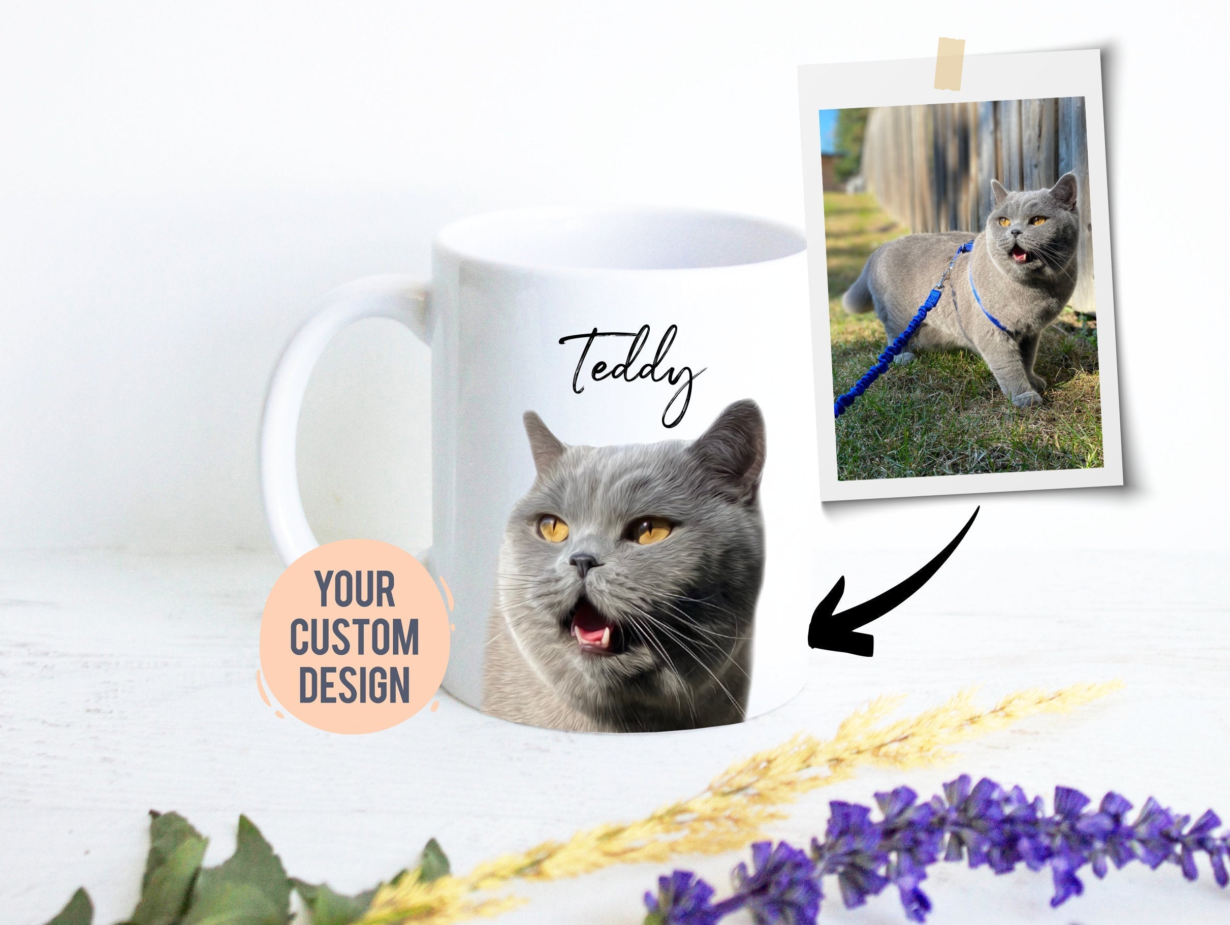 Custom Cat Pet Photo Portrait - White Ceramic Mug