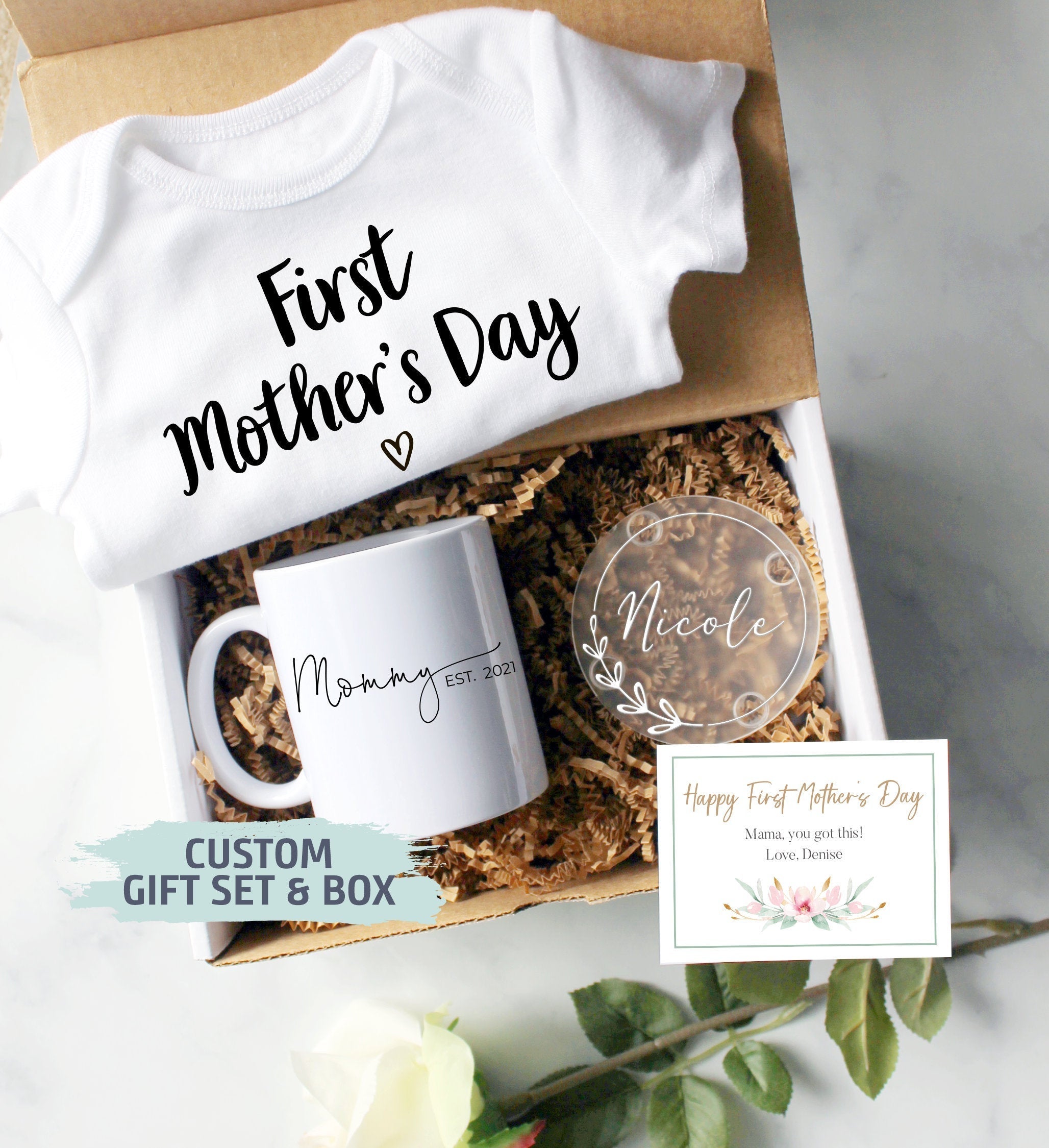 Custom First Mother's Day Gift Box | Baby Shower Gift, New Mom Gift,Mom Fuel, First Time Mom Mug, Happy First Mother's Day Gift, New Mom Mug