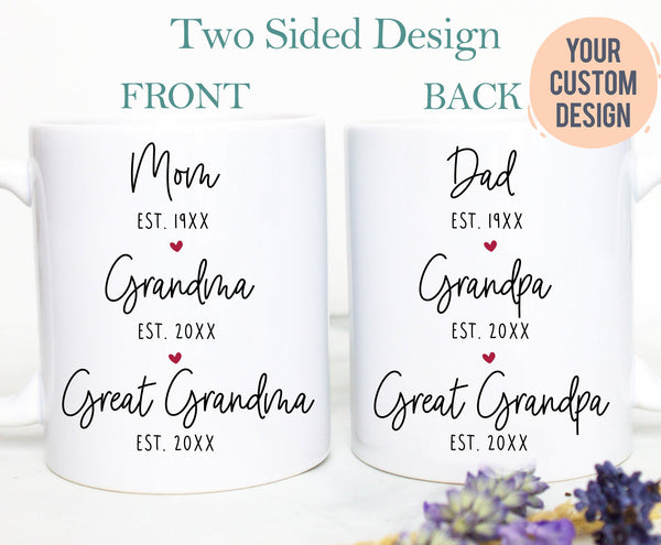 Promoted to Great Grandpa & Grandma Individual OR Mugset, Mom Grandma Great Grandma est, Dad Grandpa est, Baby Announcement,New Grandparents