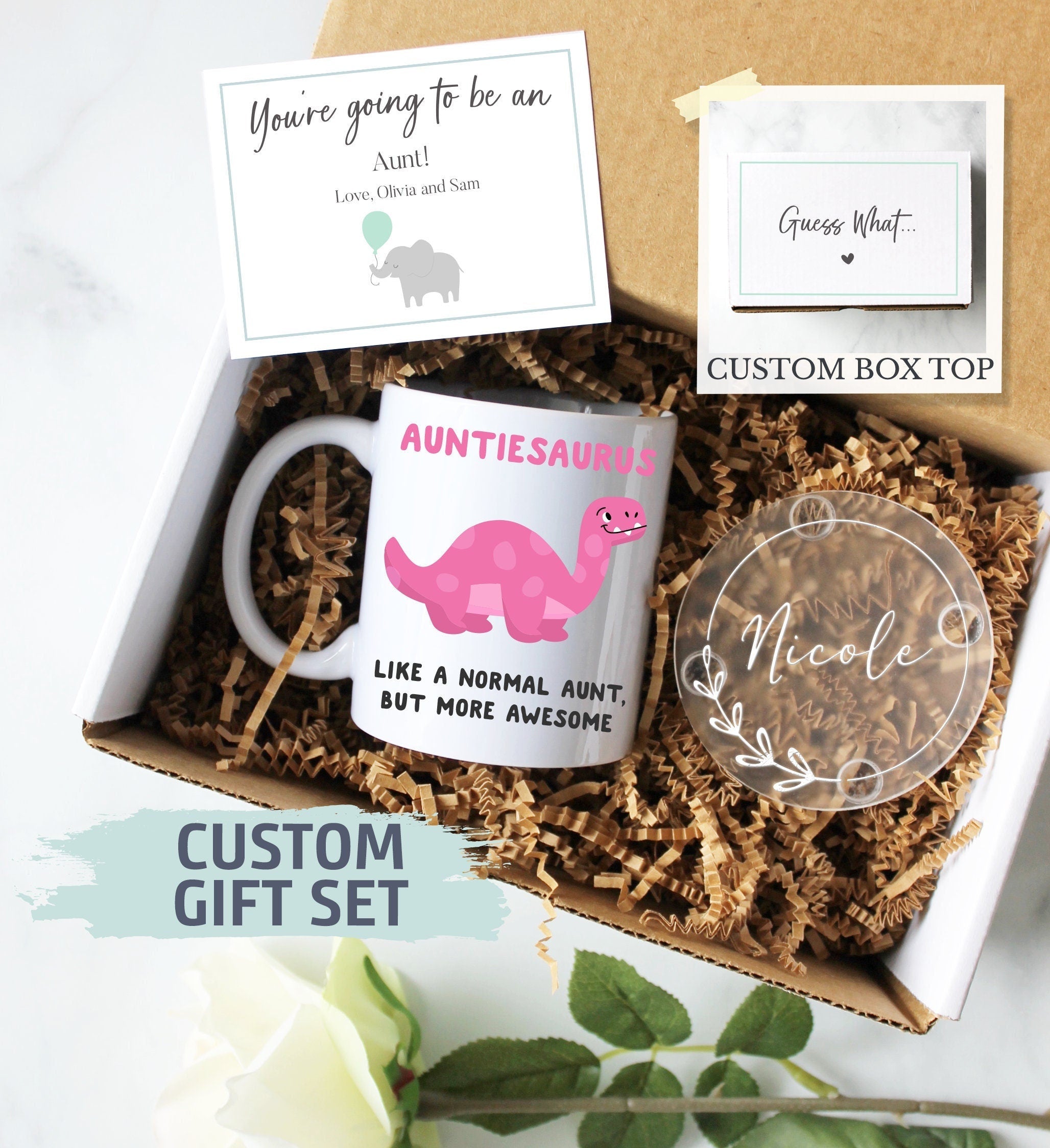 Personalized Aunt Gift Box | Promoted to Aunt, New Aunt Gift, Auntiesaurus, Will You Be My Aunt Pregnancy Announcement Baby Reveal Best Aunt