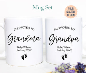 Pregnancy Announcement Grandparents Individual OR Mug Set | New Grandparents Mug,Promoted to Grandma Mug, Promoted Grandpa, Pregnancy Reveal