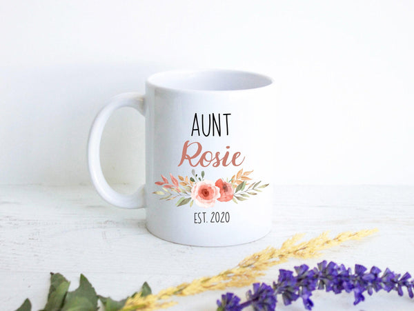 Personalized Aunt Name Peach Floral - White Ceramic Mug