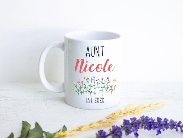 Wildflower Personalized Aunt Name - White Ceramic Mug