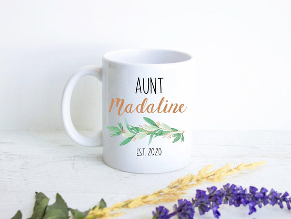 Personalized Aunt Name Greenery - White Ceramic Mug