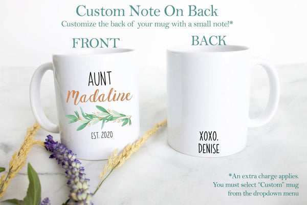Personalized Aunt Name Greenery - White Ceramic Mug