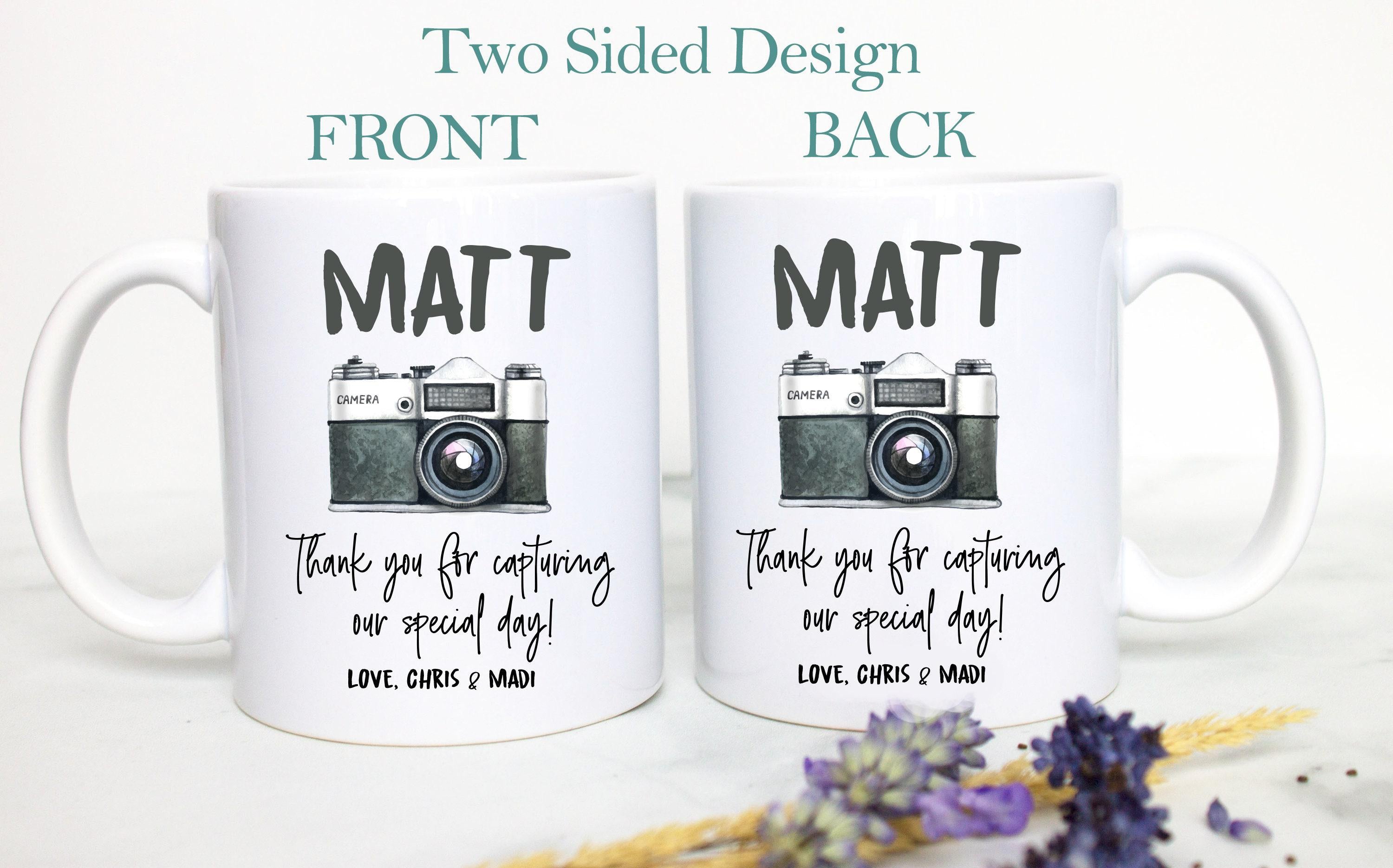 Photographer Custom Name Black and Grey - White Ceramic Mug