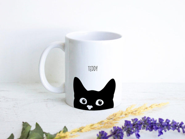 Personalized Black Cat Name Mug - White Ceramic Custom Mug