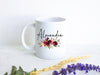 Red Floral with Custom Name - White Ceramic Mug