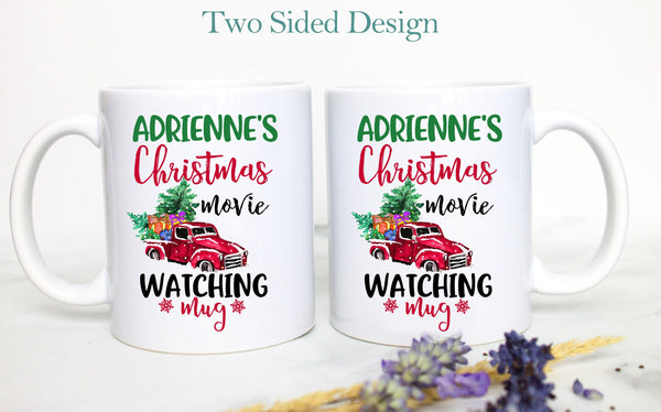 This is My Custom Name Christmas Movie Watching Mug Blue - White Ceramic Mug