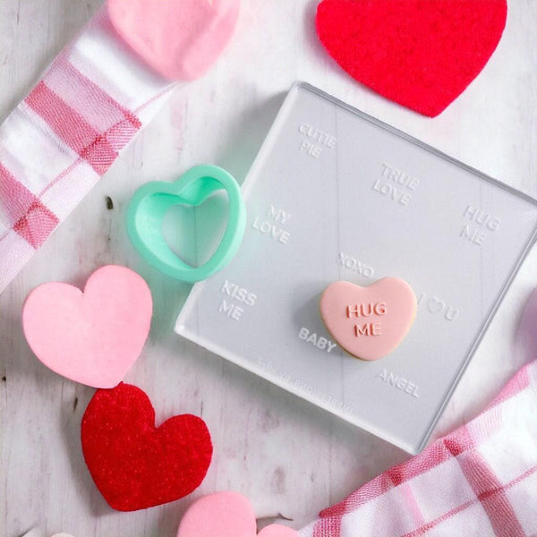 Valentine's Day Conversation Hearts Acrylic Fondant Embosser and Cookie Cutter