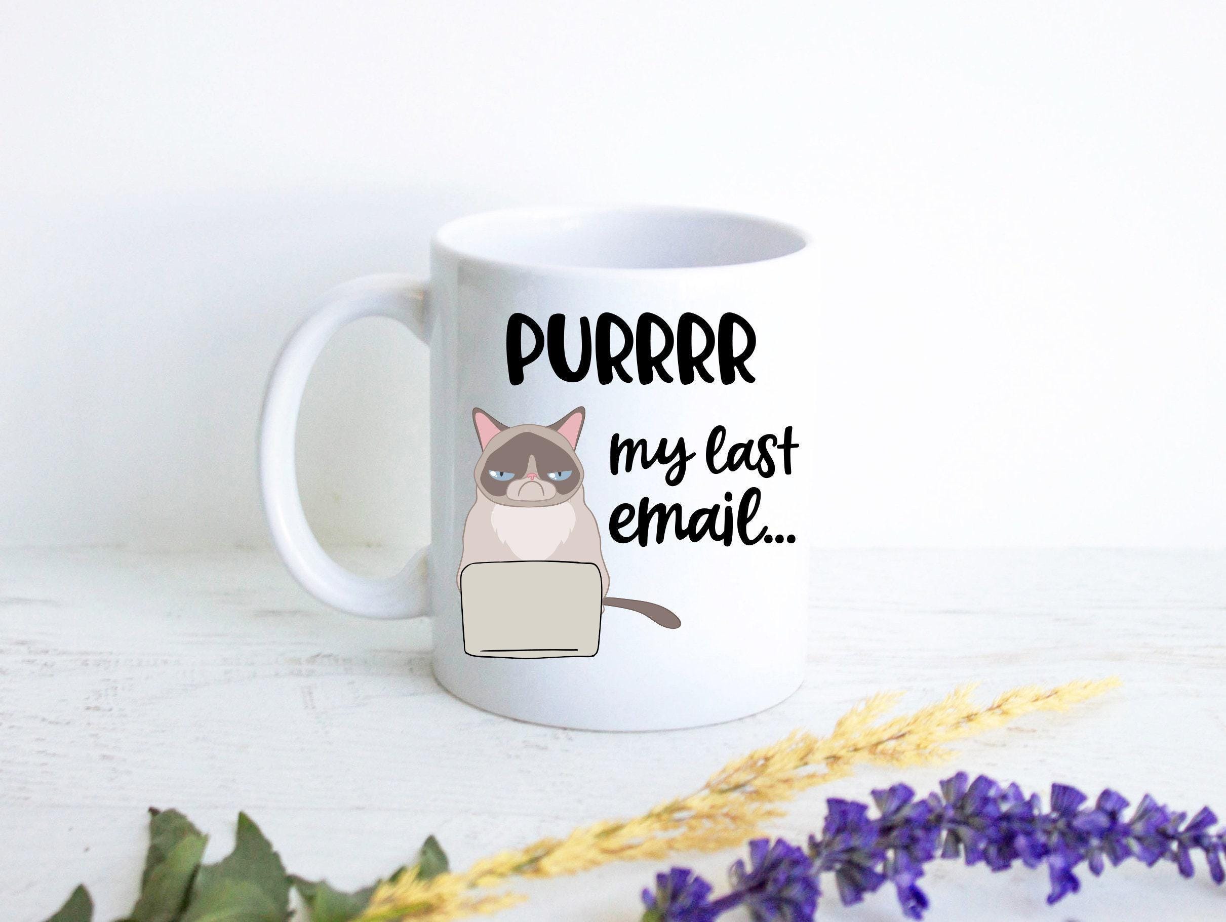 Purr My Last Email Angry Cat - White Ceramic Mug